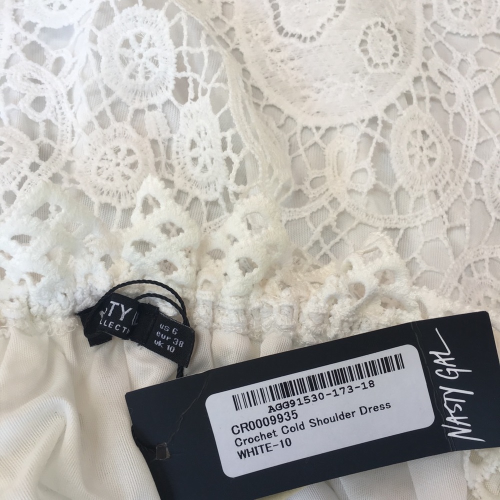 NWT Nasty Gal White Crochet Cold Shoulder Dress 6 - Picture 6 of 6